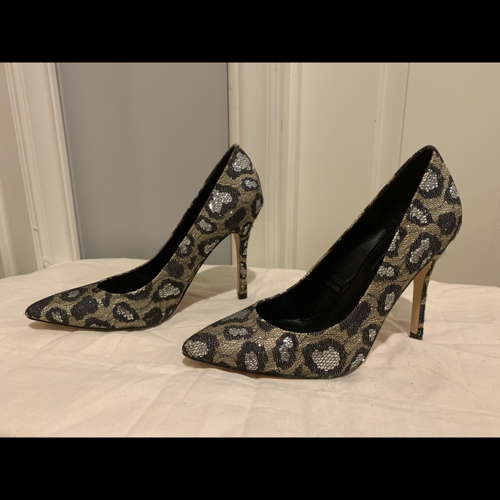 TopShop size 37.  Gold, black, silver lace.